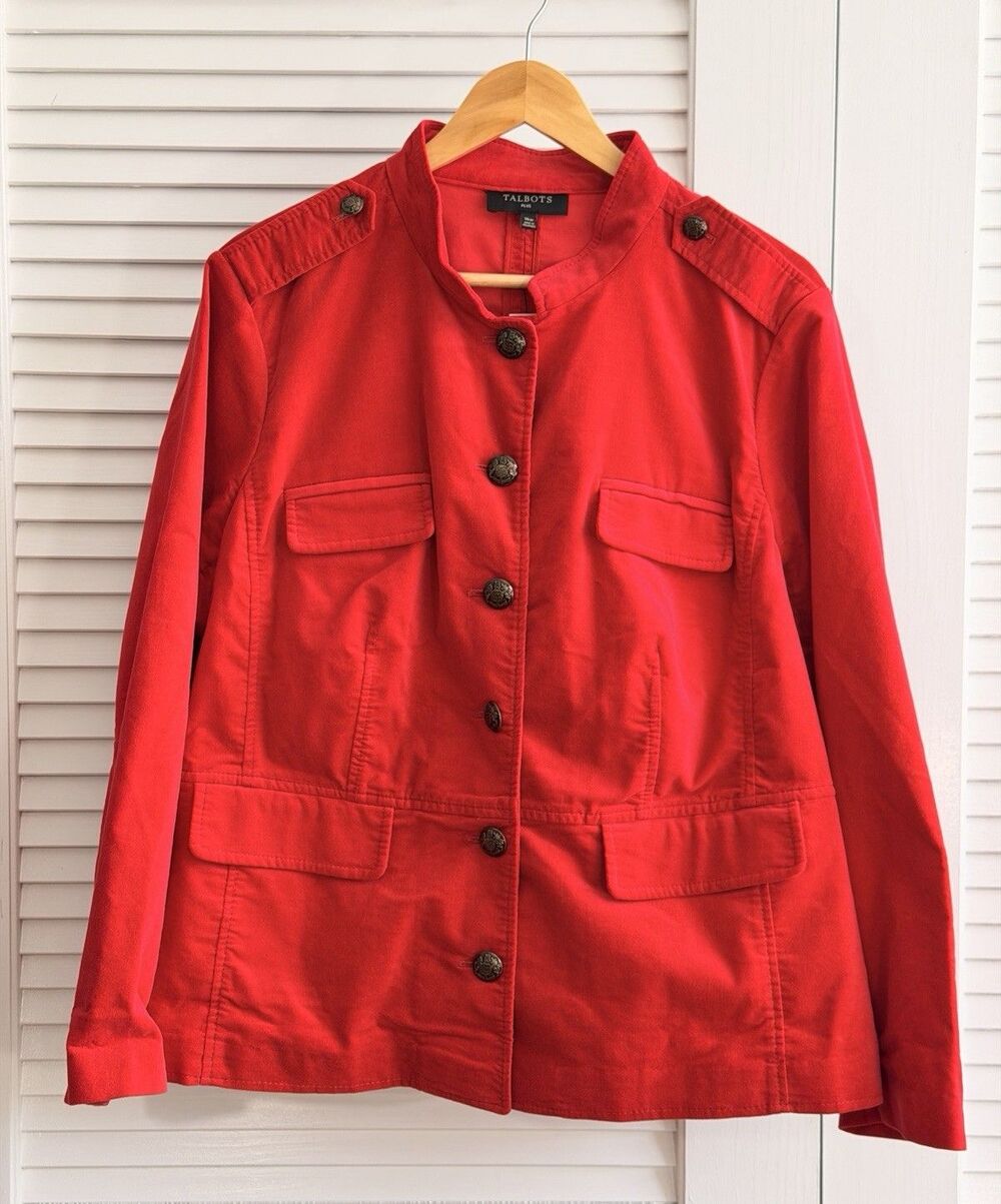 Talbots Plus 16W Red Military Utility Jacket Crest Buttons NWT